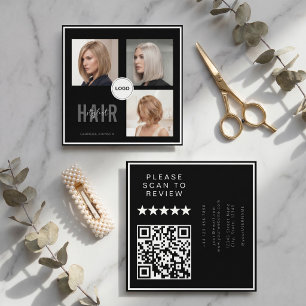 Carte De Visite Carré Code QR de Collage de Photos de Coiffeur pour Chev