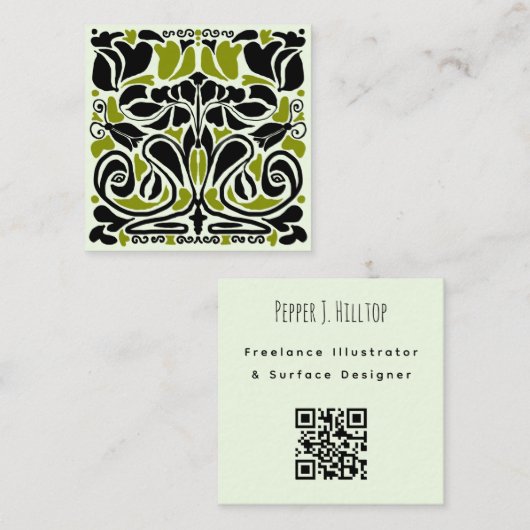 Carte De Visite Carré Code QR de concepteur de surface illustrateur (Devant / Derrière)