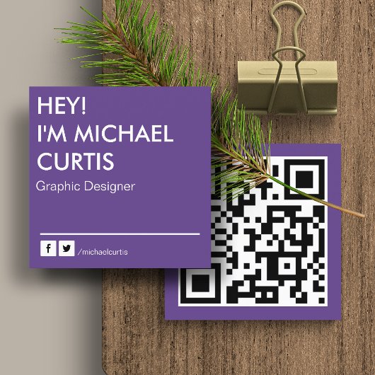 Carte De Visite Carré Code QR de concepteur graphique moderne violet