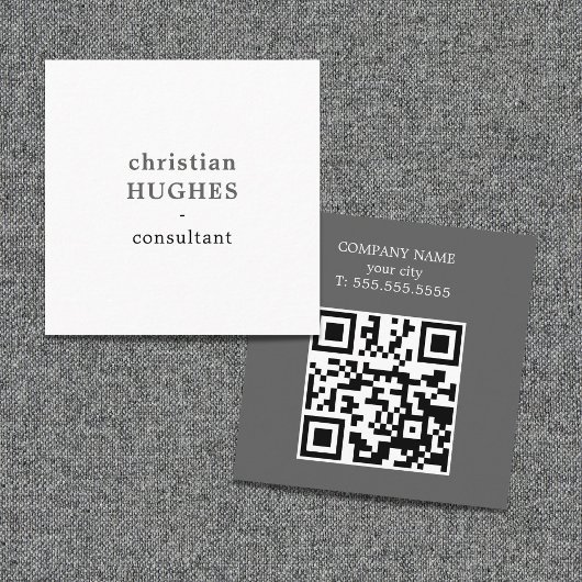 Carte De Visite Carré Code QR de consultant gris clair blanc professionn