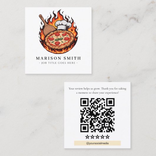 Carte De Visite Carré Code QR de critique de restaurant de pizza (Devant / Derrière)