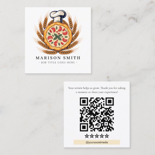 Carte De Visite Carré Code QR de critique de restaurant de pizza  (Devant / Derrière)