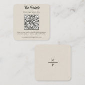 Carte De Visite Carré Code QR de détails de mariage à monogramme neutre (Devant / Derrière)