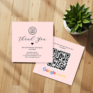 Carte De Visite Carré Code QR de Google Review Merci Carré Rose