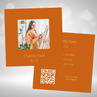 Carte De Visite Carré Code QR de la photo orange brûlée