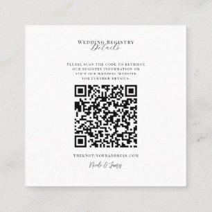 Carte De Visite Carré Code QR de liste de mariage minimaliste moderne bl