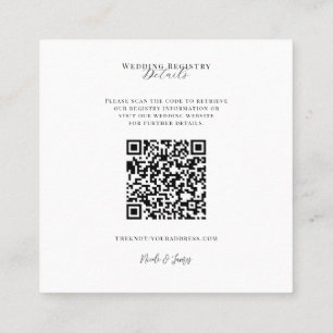 Carte De Visite Carré Code QR de liste de mariage minimaliste moderne bl