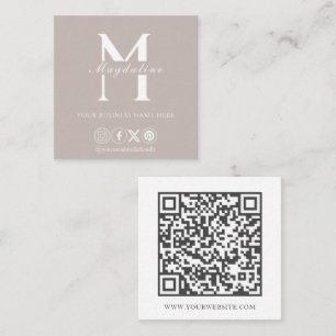 Carte De Visite Carré Code QR de logo monogramme simple Taupe chaud