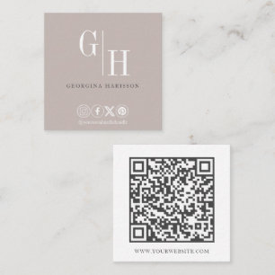 Carte De Visite Carré Code QR de logo monogramme taupe chaud simple