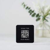 Carte De Visite Carré Code QR de Logo Noir Moderne Menu Scan (Debout devant)