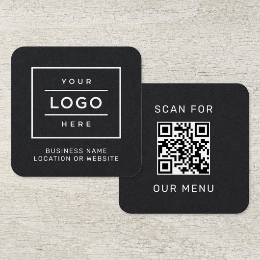 Carte De Visite Carré Code QR de Logo Noir Moderne Menu Scan