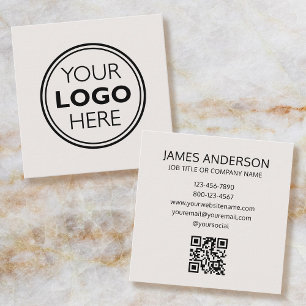 Carte De Visite Carré Code QR de logo professionnel minimaliste blanc ca