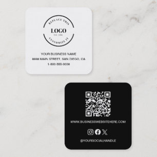 Carte De Visite Carré Code QR de marque commerciale moderne noir et blan