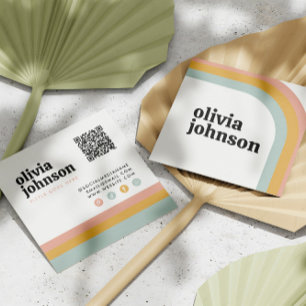 Carte De Visite Carré Code QR de médias sociaux avec vagues colorées arc
