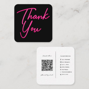 Carte De Visite Carré Code QR de médias sociaux Neon Rose Merci