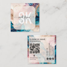 Code QR de monogramme à feuille d'or et aquarelle