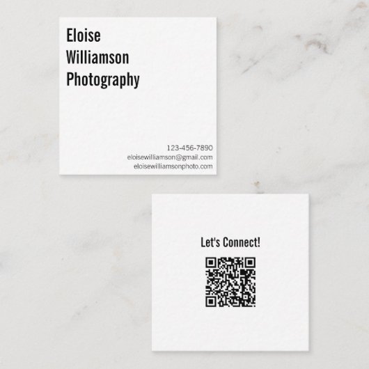 Carte De Visite Carré Code QR de nom professionnel simple blanc propre (Devant / Derrière)