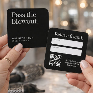 Carte De Visite Carré Code QR de parrainage pour salon de coiffure minim