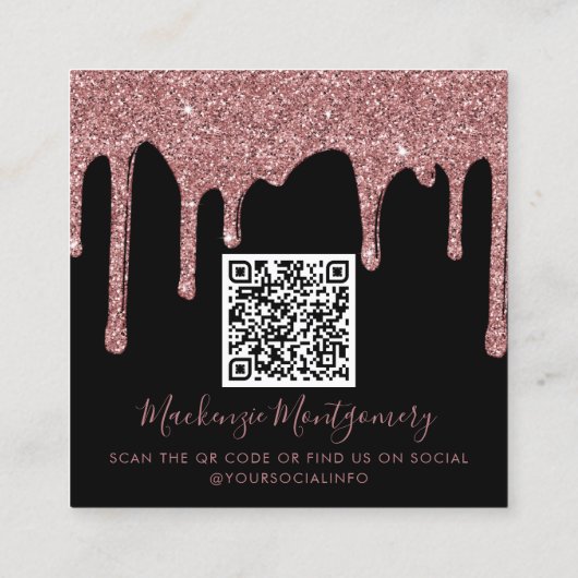 Carte De Visite Carré Code QR de Parties scintillant Rose noir (Dos)