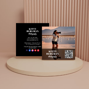 Carte De Visite Carré Code QR de photographe moderne sur les médias soci