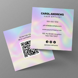Carte De Visite Carré Code QR de rendez-vous de styliste capillaire holo