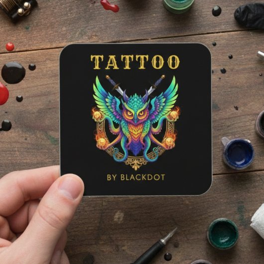 Carte De Visite Carré Code QR de réservation de studio de tatouage Artis