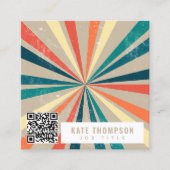 Carte De Visite Carré Code QR de Sunburst Arc-en-ciel rétro coloré (Devant)