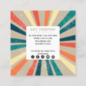 Carte De Visite Carré Code QR de Sunburst Arc-en-ciel rétro coloré (Dos)