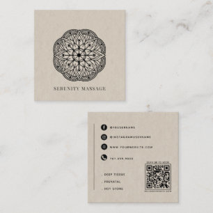 Carte De Visite Carré Code QR de Thérapie de Massage Mandala Bien-être
