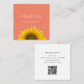 Carte De Visite Carré Code QR de tournesol moderne Elegant Peach (Devant / Derrière)