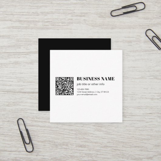 Carte De Visite Carré Code QR d'entreprise & Texte Rétro-Moderne Modifia (Devant/Arrière en situation)