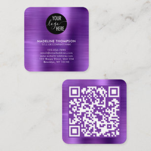 Carte De Visite Carré Code QR du logo de la société Brossé Metallic Purp