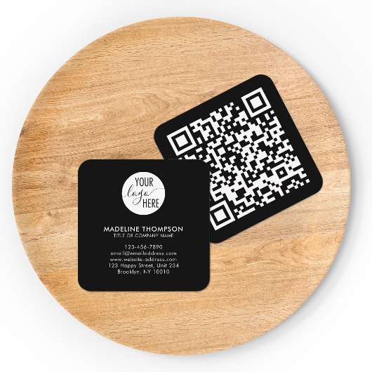 Carte De Visite Carré Code QR du logo de l'entreprise Black Generic prof