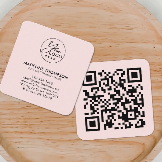Carte De Visite Carré Code QR du logo de l'entreprise générique rose pro