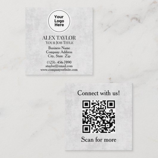Carte De Visite Carré Code QR du logo exécutif gris professionnel (Devant / Derrière)