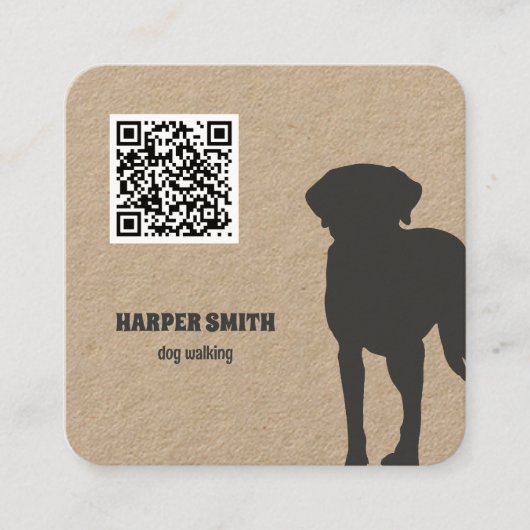 Carte De Visite Carré Code QR du marcheur de chien (Devant)