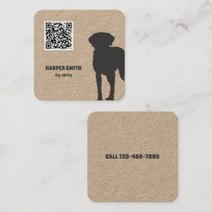 Carte De Visite Carré Code QR du marcheur de chien