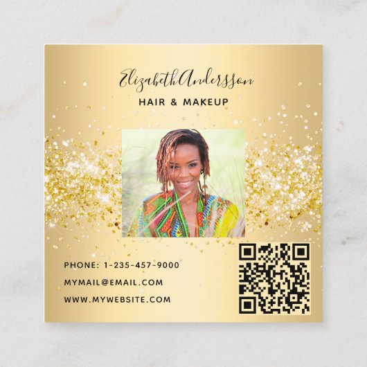 Carte De Visite Carré Code qr du profil or (Dos)