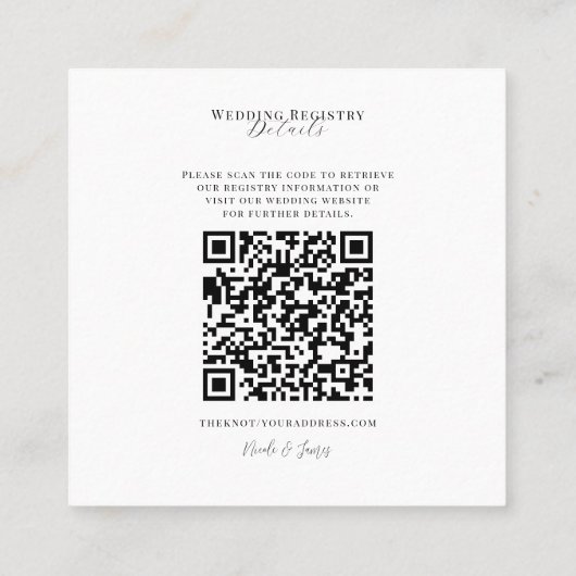Carte De Visite Carré Code QR du registre Mariage minimal moderne blanc (Dos)