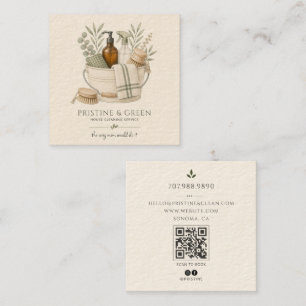 Carte De Visite Carré Code QR du service de nettoyage de maison