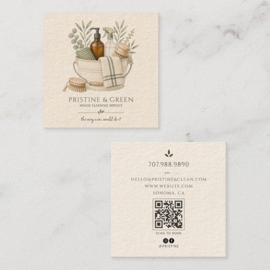 Carte De Visite Carré Code QR du service de nettoyage de maison (Devant / Derrière)