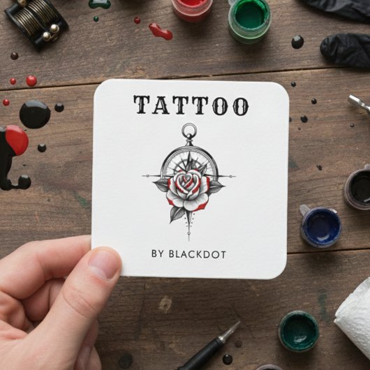 Carte De Visite Carré Code QR du Studio de Tatouage Professionnel