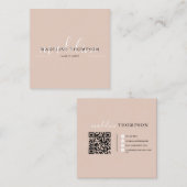 Carte De Visite Carré code QR écriture calligraphique bohème beige (Devant / Derrière)