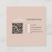 Carte De Visite Carré code QR écriture calligraphique bohème beige (Dos)
