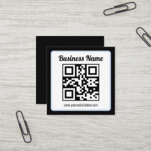 Carte De Visite Carré Code QR éditable & Texte avec bordure bleu clair