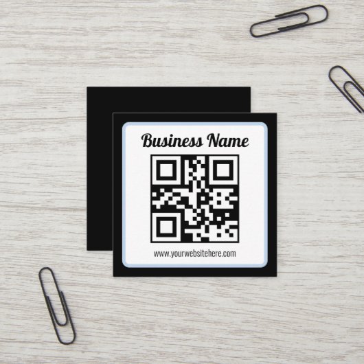 Carte De Visite Carré Code QR éditable & Texte avec bordure bleu clair (Devant/Arrière en situation)