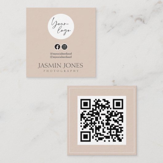 Carte De Visite Carré Code QR Elegant Blush (Devant / Derrière)