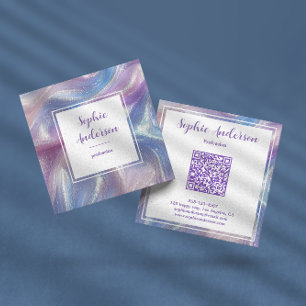 Carte De Visite Carré Code QR élégant Iridescent Glitter Swirl