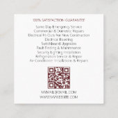 Carte De Visite Carré Code QR Entrepreneur d'éclairage électricien moder (Dos)