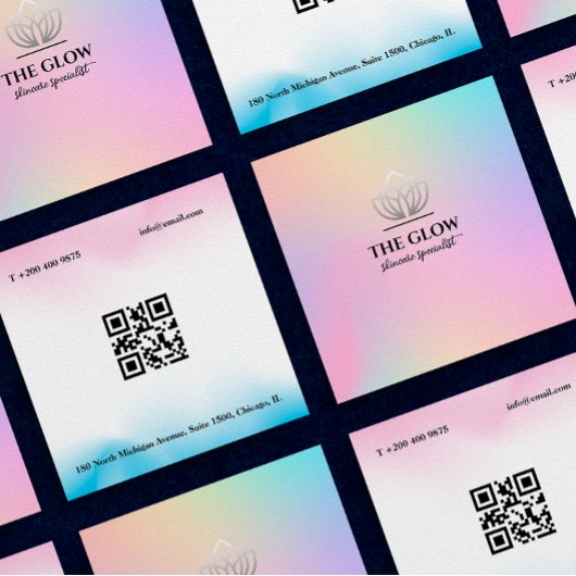 Carte De Visite Carré Code Qr Esthétique Holographique Rose Iridescente